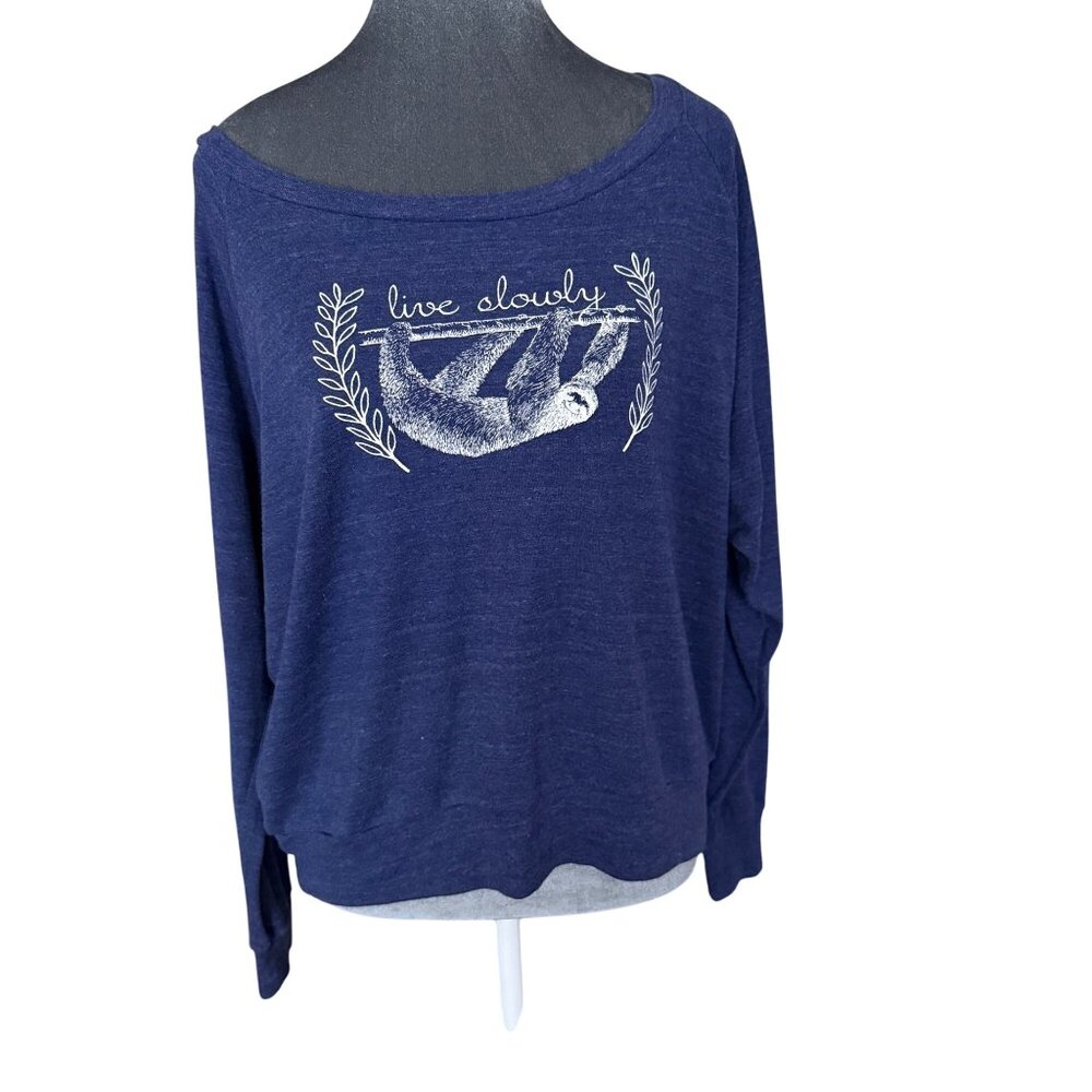 American Apparel Womens "Live Slowly" Sloth Graphic Long-Sleeve Slouchy Sweatshi